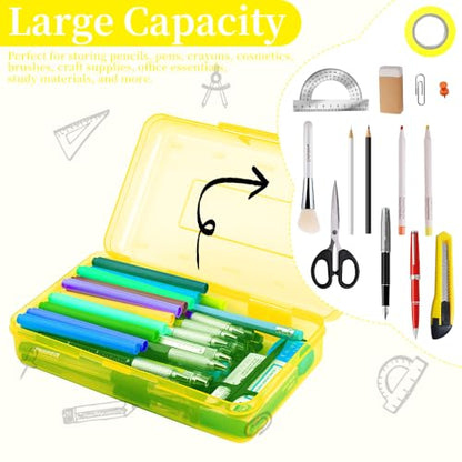 Pencil Box, Clear Pencil Case, Large Capacity Plastic Hard Pencils Case Crayon Box with Snap-Tight Lid Stackable for Kids Adult Student Pens Pencils School Supplies Storage Office Supplies, Yellow - color: Yellow