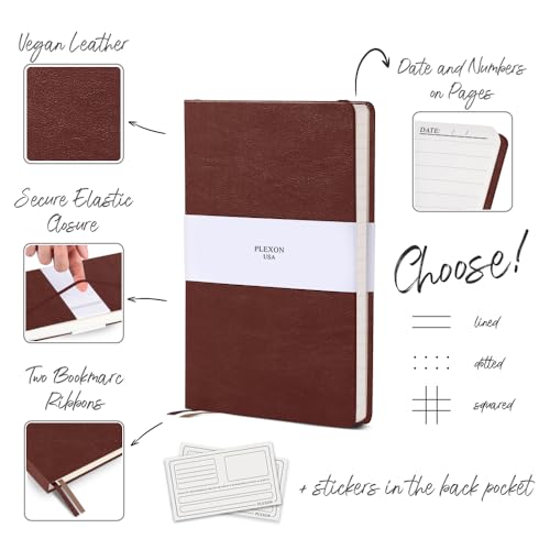 Plexon Lined Journal Notebook (Chestnut Brown), 160 Pages, Medium 5.7 inches x 8 inches - 120 GSM Thick Paper, Hardcover - color: Brown, style: Lined