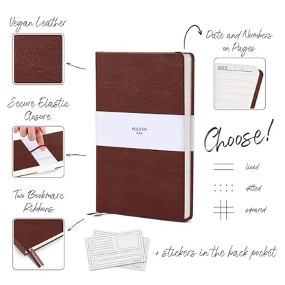 Plexon Lined Journal Notebook (Chestnut Brown), 160 Pages, Medium 5.7 inches x 8 inches - 120 GSM Thick Paper, Hardcover - color: Brown, style: Lined
