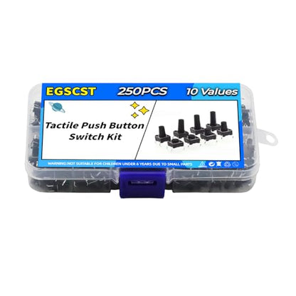 250PCS 10 Values 6x6mm Tactile Push Button Switch Assortment Kit 4 Pins Micro Momentary Tact Pushbutton Switches Set - style: 250 PCS 10 Values
