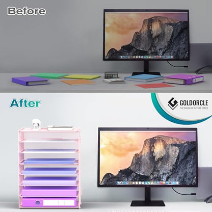 8 Tier Paper Letter Tray Organizer with Handles for Desk (Pink) - color: Pink