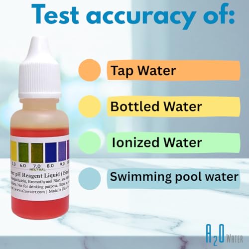 Alkaline, Tap, and Drinking Water pH Level Test kit (WHT/100-125 Tests) 0.50 Fl Oz, More Accurate Than Test Strips, Made in USA, by A2O Water