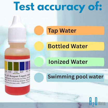 Alkaline, Tap, and Drinking Water pH Level Test kit (WHT/100-125 Tests) 0.50 Fl Oz, More Accurate Than Test Strips, Made in USA, by A2O Water
