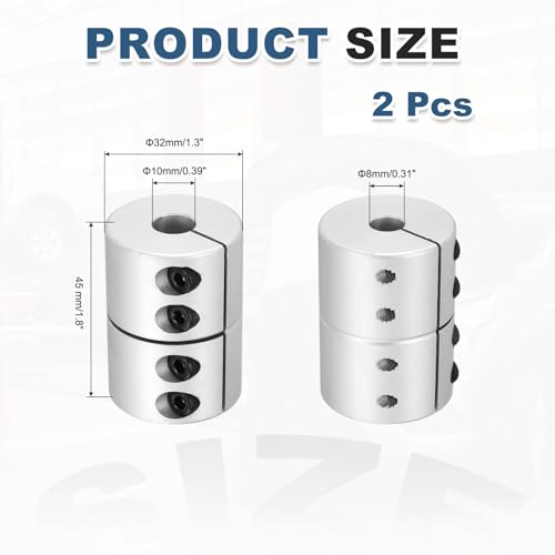 MECCANIXITY 2 Pcs 8 to 10mm Shaft Coupling 45mm Length 32 Diameter Clamp Shaft Coupler Aluminum Alloy Joint Connector Stepper Motor Coupler for 3D Printer CNC Machine DIY Encoder - size: 8 to 10mm