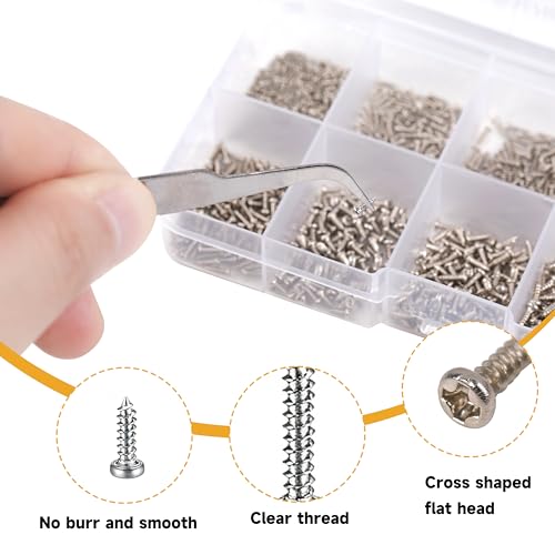 1200PCS Mini Screws Assortment Kit, M1/M1.2/M1.4/M1.7 Tiny Self-Tapping Screws with Tweezers, Micro Screws Set for Glasses, Watches, Electronics, Repairing