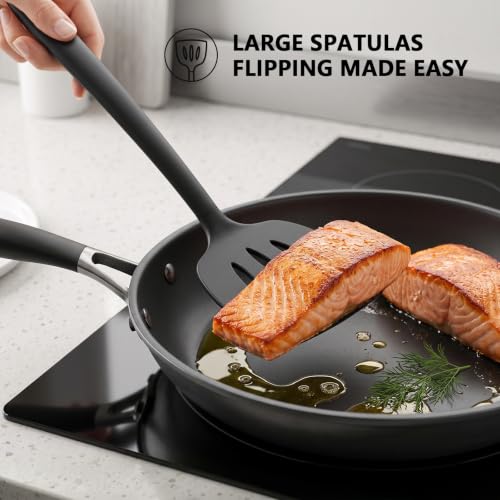 Coukre 3 Pack Silicone Spatula Set, Heat Resistant to 500°F, BPA-Free - color: PureBlack