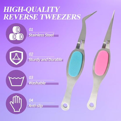 4PCS Reverse Tweezers Craft Tweezers with Soft Grip Crossing Lock for Crafting Precision Tools for Stickers, Jewelry Repair, and DIY Projects (Straight & Curved Tips) - size: 4PCS
