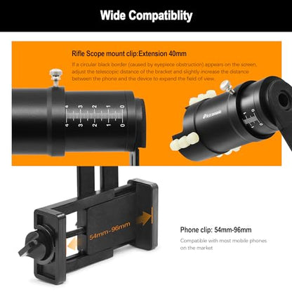 Astromania Rifle Scope Mount Camera Adapter - Phone Scope Adapter for Hunting Teaching & Bird Watching- Premium Aluminum, Featuring a 360-degree Angle Adjustment Smartphone Holder with Extension Tube