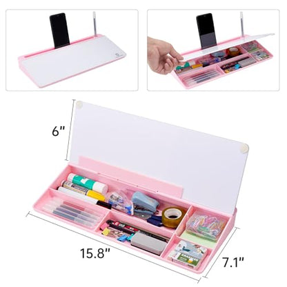 TSJ OFFICE Desktop Whiteboard Dry-Erase-Board - Computer Keyboard Stand White Board Surface Pad with Drawer, Desk Organizers with Accessories for Office, Home, School Supplies - Pink - color: Pink