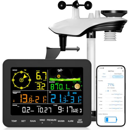 Sainlogic Smart WiFi Weather Station, Wireless Indoor Outdoor Weather Station with 24/7 Weather Forecast, Wind Speed, Rain Gauge, Alerts & 2-Year Data Export for Home Garden