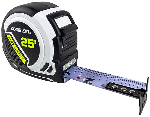 Komelon LED Light Tape Measure, White/Black - 25ft. - 25LED - style: Standard - 25 Foot