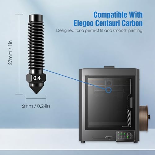 Nozzles for Elegoo Centauri Carbon (5-Pack) 0.4mm Hardened Steel Nozzle Kit Wear-Resistant & High-Temperature, 3D Printer Extruder Hotend Accessories - color: 5 Nozzles