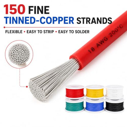 TUOFENG 18 AWG Stranded Wire, 6 Colors, 13.2 ft Each, Tinned Copper - size: 18 AWG Silicone Stranded Wire 6 Colors 13.2ft Each