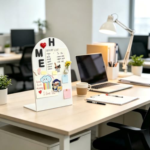 2Pack Metal White Arched Magnet Display Board, 11"×8" Anti-Slip Desk Magnetic Bulletin Board Decorative Tabletop Memo Photo Display Stand Small Business Supplies for Home Office Vendor Booth Classroom - size: 11" × 8"- w