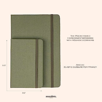 Anecdote Journal Notebook (5.5"x3.5" Pocket Size) 192 Lined Pages Hardcover - color: Olive Green, size: 5.5" x 3.5"