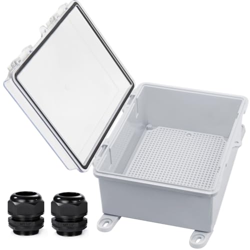 Waterproof Outdoor Electrical Box Junction Box Weatherproof IP67 ABS Plastic Enclosure Switch Router Project Box with Mounting Plate with Wall Bracket 2 Cable Glands Clear 8.7"x6.7"x4.3" - color: Clear, size: 8.7" x 6.7" x 4.3" 1pc