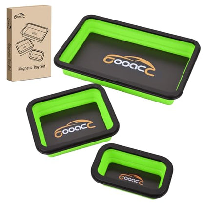 GOOACC 3 Sizes Collapsible Magnetic Parts Tray Set Green - color: Green
