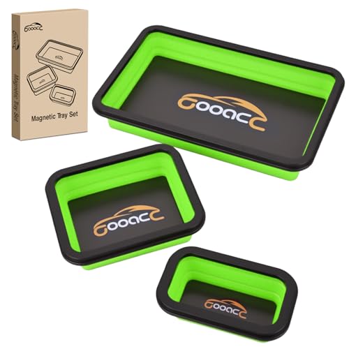 GOOACC 3 Sizes Collapsible Magnetic Parts Tray Set Green - color: Green