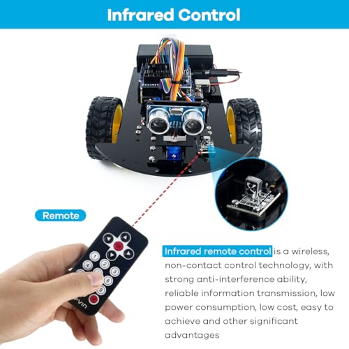 LAFVIN 2WD Smart Robot Car Kit with R3 Board, Ultrasonic Sensor, L298N Motor Driver, IR Remote Control, Obstacle Avoidance STEM Educational DIY Kit for Adults Beginners - size: V1