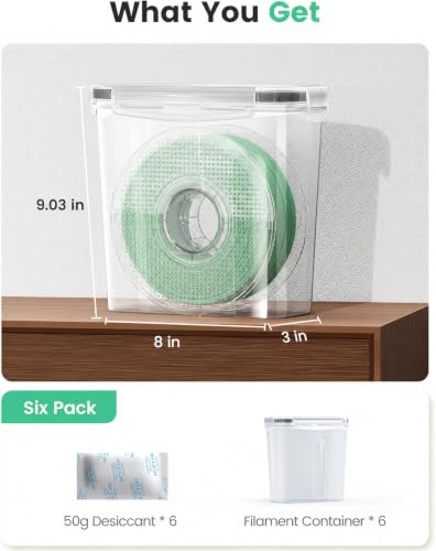 AMZPro Filament Storage Box - 6 Pack Filaments Container for 3D Printing Filaments Sealing and Protection - Portable Filament Storage with Desiccant,Water-Proof and Dust-Proof 4.0L(9.03 * 8 * 3)
