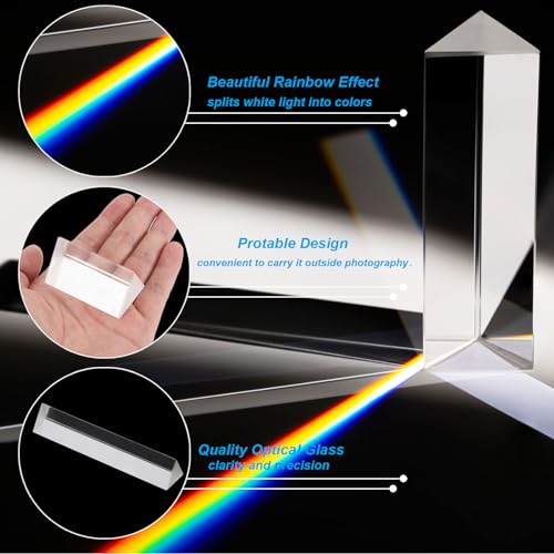 PATIKIL 150mm/6 Inch Triangular Prism, 2 Pack Glass Optical Crystal Rainbow Prism for Photography Physics Lights Taking Photo, Clear - size: 150mm/6 Inch
