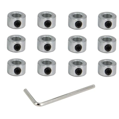 1/4" Bore Shaft Collar 12Pcs Zinc Plated Solid Steel Screw Style 6mm Bore Lock Collars with 1/4” Bore Size,1/2” Outer Diameter, and 5/16” Width