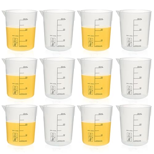 ULAB Scientific Stackable Graduated Plastic Beakers, 12pcs of Vol.30ml(1.01oz), with Easy-to-Read Printings in Black, UBP1020
