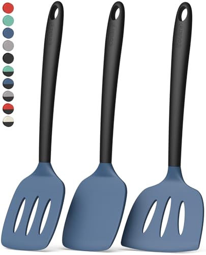 Coukre 3 Pack Silicone Spatula Set, Heat Resistant to 500°F, BPA-Free - color: DarkBlueBlack