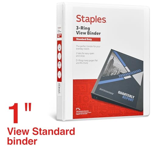 Staples 1-Inch D-Ring View Binder, White, Standard 3-Ring - color: White, size: 1-Inch, style: 1 Pack