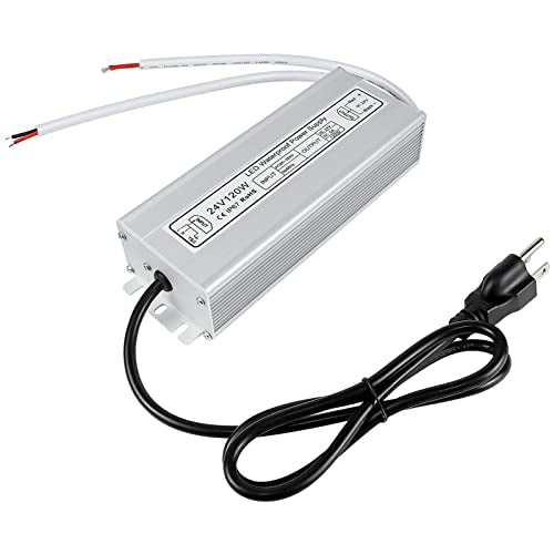 inShareplus 24V 120W LED Power Supply, IP67 Waterproof Outdoor Driver, AC 80-265V to DC 24V 5A Low Voltage Transformer, Adapter with 3-Prong Plug for LED Light, Computer Project, Outdoor Use - style: 24V 120W