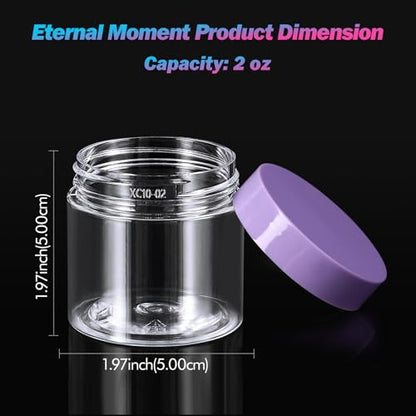 Eternal Moment 50 Pack 2 OZ Plastic Jars Clear Cosmetic Container with Lids - color: Purple Lid, size: 2 Ounce