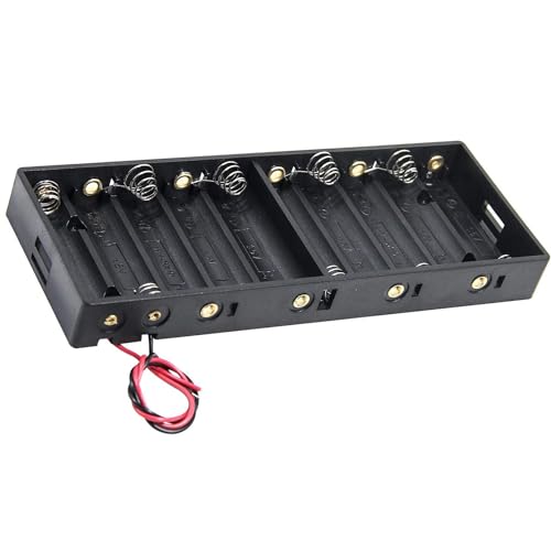 10 x 1.5V AA Battery Case Holder with Wire Bundle，AA Charging 10 Bay Battery Storage Boxes, 10 Slots in Parallel Black Plastic Batteries Case