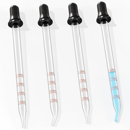 PrettyCare Eye Dropper 4 Pcs, Glass Eye Dropper for Essential Oils 1 ml Round Tip Measured Medicine Droppers Calibrated 1 ml Capacity - color: 4P-60