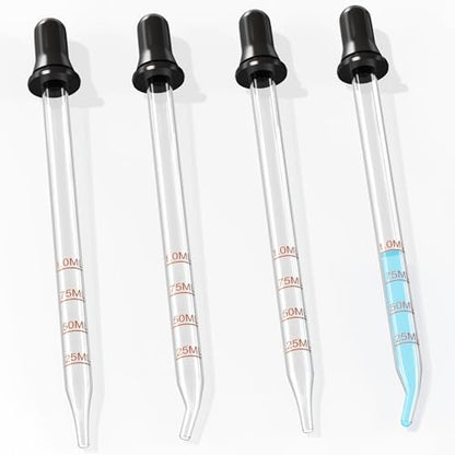 PrettyCare Eye Dropper 4 Pcs, Glass Eye Dropper for Essential Oils 1 ml Round Tip Measured Medicine Droppers Calibrated 1 ml Capacity - color: 4P-60