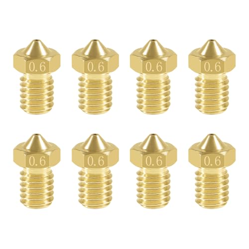 Aokin 8 Pcs 0.6mm Extruder Nozzles 3D Printer Brass Nozzles for E3D V5 V6 1.75mm Filament 3D Printer - color: 0.6mm