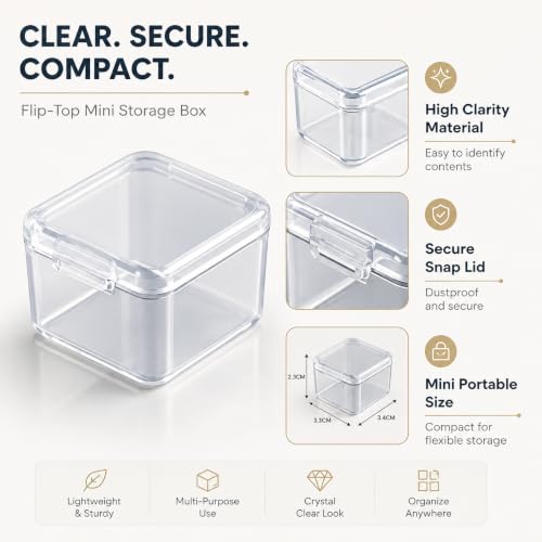 1/3/8/15 Pcs Clear Flip Top Mini Plastic Square Storage Boxes, Small Transparent Stackable Organizer Containers for Jewelry Beads Crafts Hardware Small Parts (15)