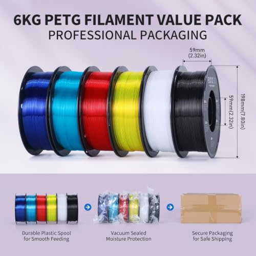 Translucent PETG Filament 1.75mm, 6kg, 6-Color Bundle - color: Mtranslucent Petg 1kg*6