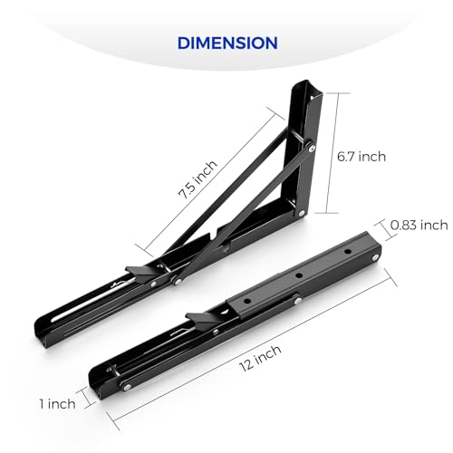 Ravinte Matte Black Folding Shelf Brackets, 12 Inch, 4 Pack - size: 12 Inch