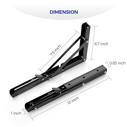 Ravinte Matte Black Folding Shelf Brackets, 12 Inch, 4 Pack - size: 12 Inch