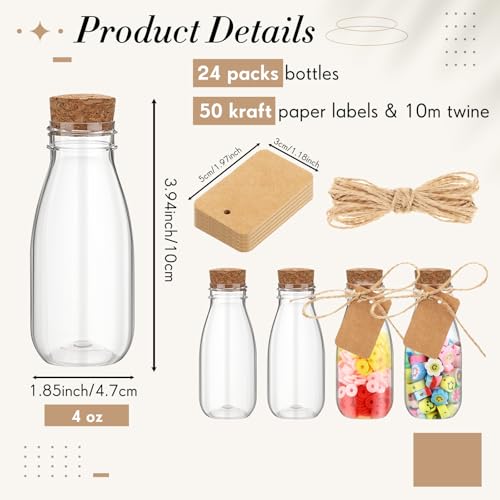 Roshtia 24 Pcs 4oz Plastic Potion Bottles with Cork Lids Clear Mini Jars