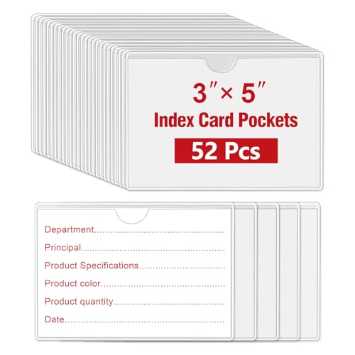 52 Pack Self-Adhesive Index Card Pockets, Clear, Top Load, 3 x 5 Inch - size: 3" x 5"