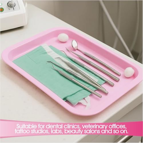 Dental Procedure Tray - Autoclavable Flat Instrument Organizer for Clinics, Labs, and Offices, Reusable, 13.4"L × 9.6" W × 2" (1, Pink) - color: Pink