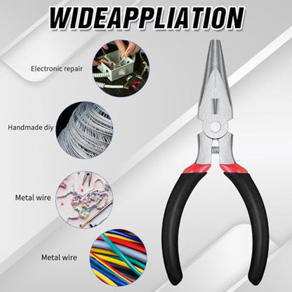 Lasnten 12 Pack Mini Needle Nose Pliers Bulk, 5 Inch Small Long Nose Pliers with Side Cutter, Spring Loaded Thin Needle Precision Tool for Crafts Jewelry Making Tiny Project DIY (Black)