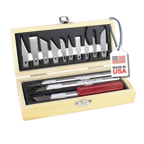 Excel Blades 13-Piece Precision Hobby Knife Set, Wooden Storage Case - color: Hobby Knife Set (Wooden Chest)