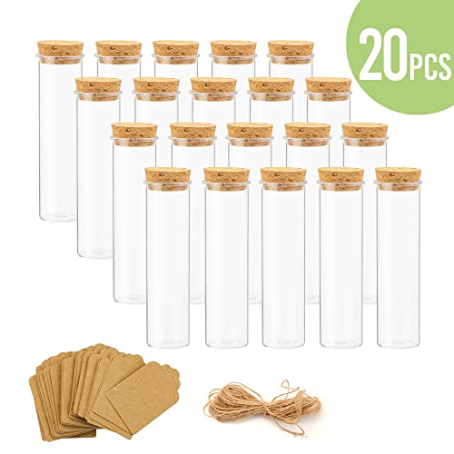 20 Pcs 60ml Plastic Test Tubes with Cork Stoppers, 120x30MM - size: 60 ML