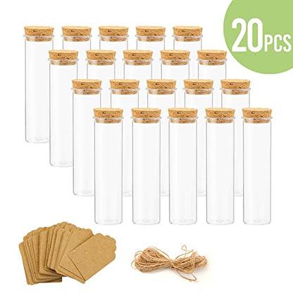 20 Pcs 60ml Plastic Test Tubes with Cork Stoppers, 120x30MM - size: 60 ML