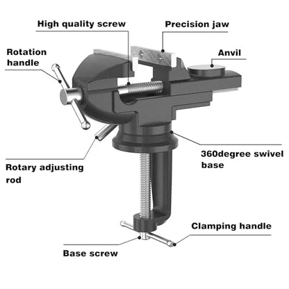 Portable Vise Clamp On Vice for Workbench- 3 Inch Rotate 360°Bench Clamp Swivel Base for Drilling Metalworking Woodworking, Cutting Conduit, Black - style: 3-black