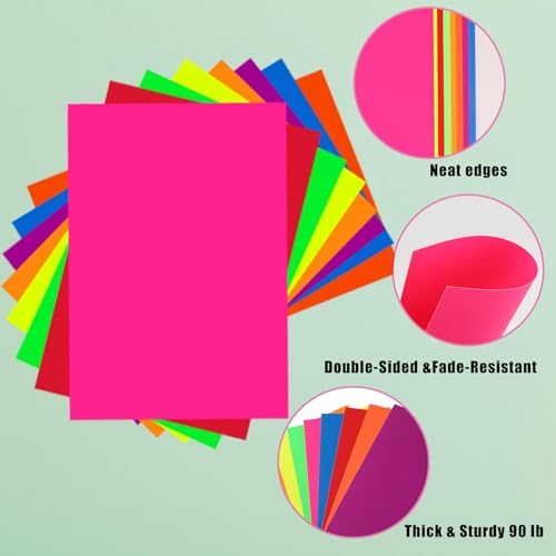 Poster Board 11 x 14 Inches, 64 Sheets Neon Paper 8 Color Fluorescent Paper Bright Cardstock 250 GSM/90 lb for Craft Project Presentation Drawing Graphic Display - color: Neon