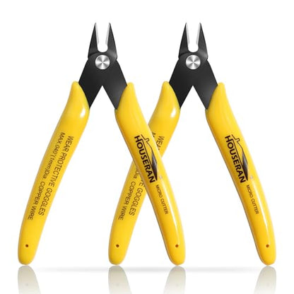 2 Pack Flush Cutters Small Wire Cutter Flush Cut Snips Side Cutter - color: Yellow 2 Pack