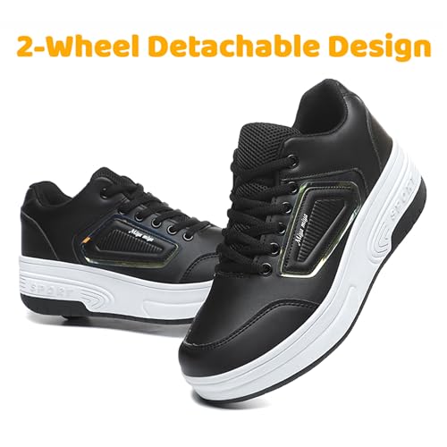 Wooowyet Roller Skate Shoes for Kids Boys Girls Rechargealbe Wheels Sneakers Fashion Roller Wheeled - color: Black, size: 1.5 Little Kid